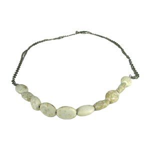 Necklace String Strand White Stone Magnesite Beads 21 Inch Silvertone Chain